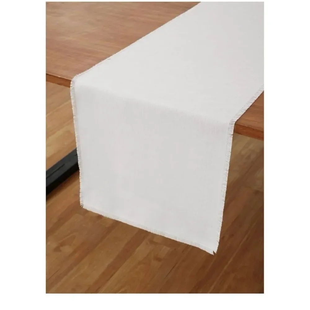 Solino Home White Linen Fringe Table Runner 16x 108 Inches Long
